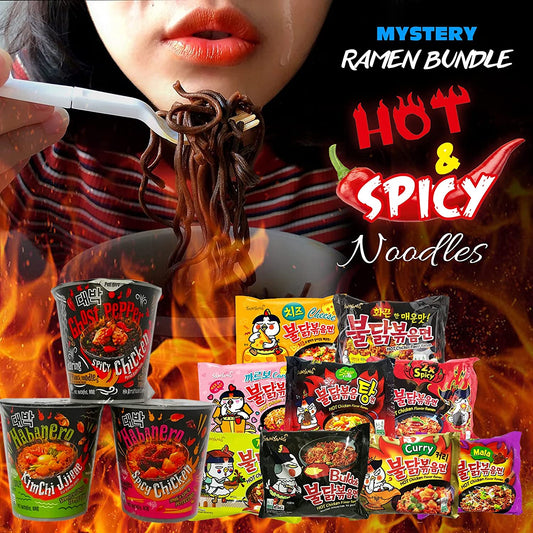 Hot & Spicy Asian Ramen Pack: 15-Pack Assorted Instant Noodles with Fortune Cookie & Chopsticks Bonus!