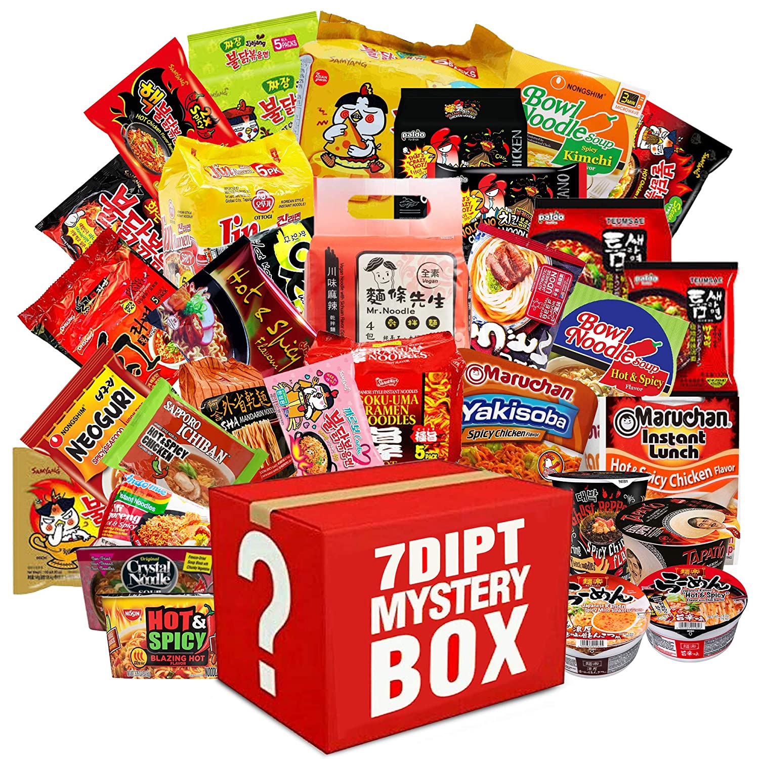 Hot & Spicy Asian Ramen Pack: 15-Pack Assorted Instant Noodles with Fortune Cookie & Chopsticks Bonus!