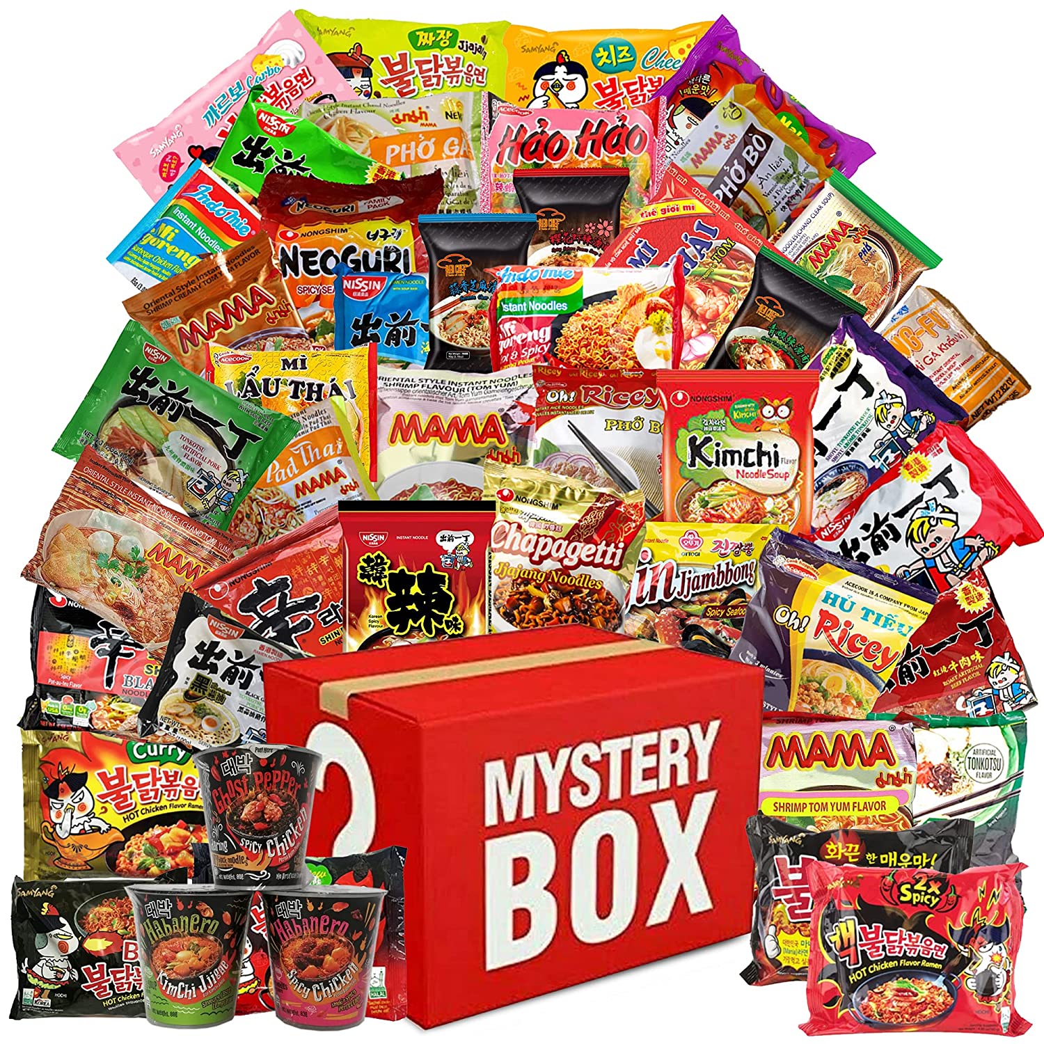 Hot & Spicy Asian Ramen Pack: 15-Pack Assorted Instant Noodles with Fortune Cookie & Chopsticks Bonus!