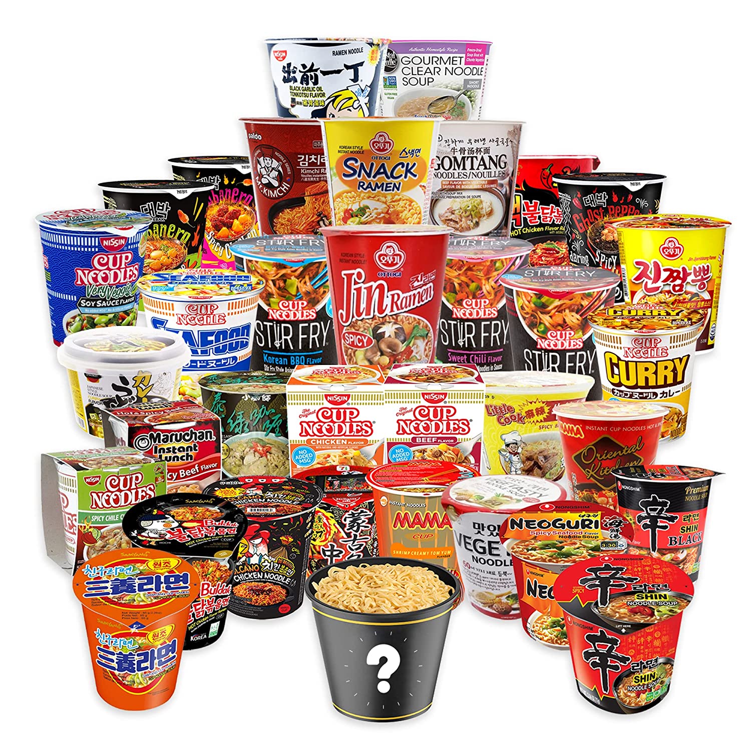 Asian Cup Instant Ramen Mystery Bundle: 12 Unique Flavors with Chopsticks & Fortune Cookie Bonus!