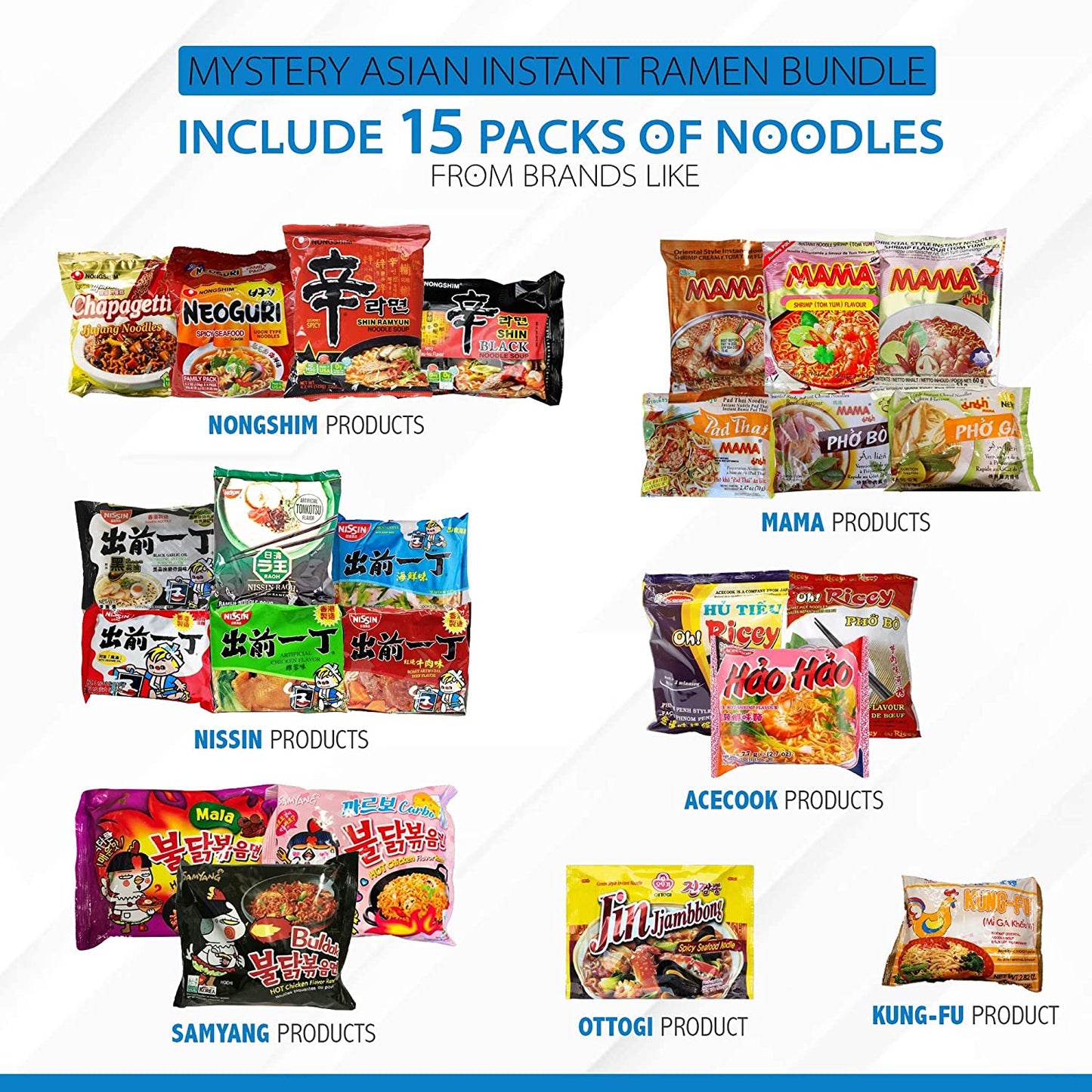 Asian Instant Ramen Variety Pack: 15 Assorted Noodles with Chopsticks & Fortune Cookie Bonus!
